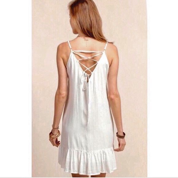 White Crochet Embroidered Front Lace Up Back Sun Dress - Picture 2 of 12